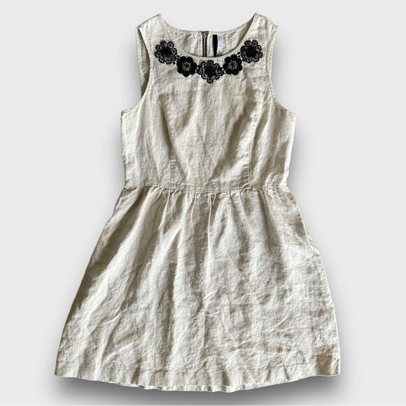 Kensie Linen Embroidered Sundress Oatmeal Cream Dress Medium - Picture 1 of 7